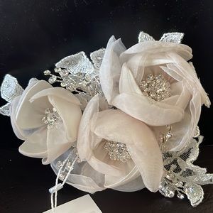Bridal hair clip with light blush organza flowers